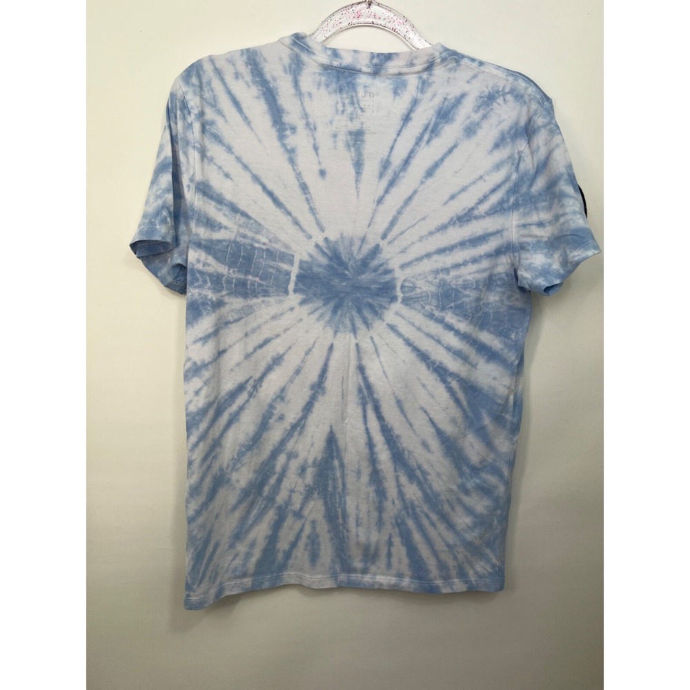 GUESS Designer T Shirt Tie-Dye Blue with Unique Patches Unisex Sz Small - Picture 5 of 10